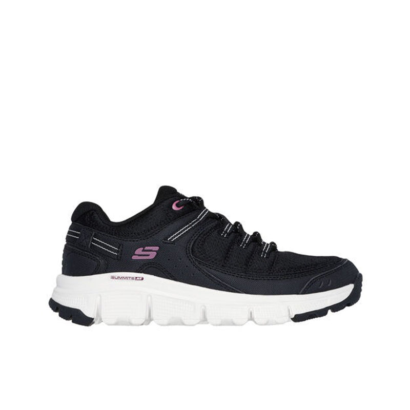 Black lace-up casual boot with white tread sole and padded collar