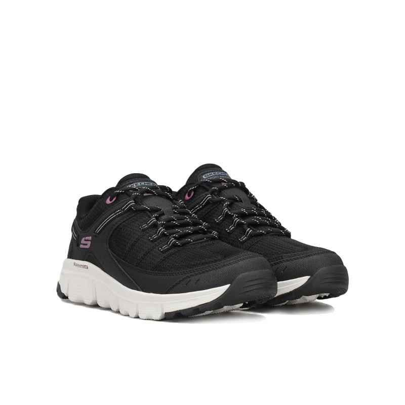 Black lace-up sneaker-boot with textured upper and cushioned tongue