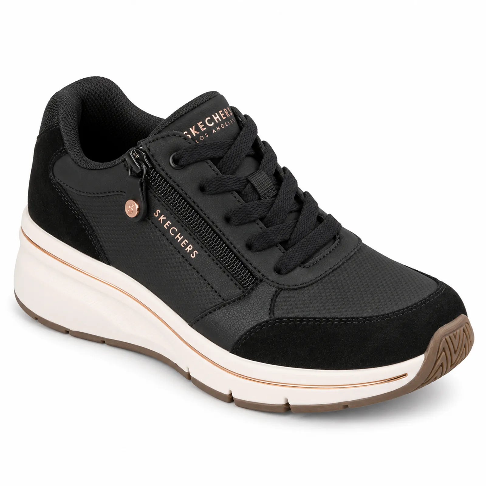 Skechers Billion Flex Luxe Up women's Black wedge trainers with side zip