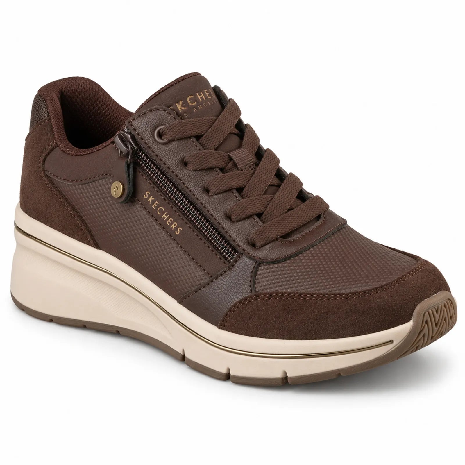 Skechers Billion Flex Luxe Up women's Brown wedge trainers with side zip