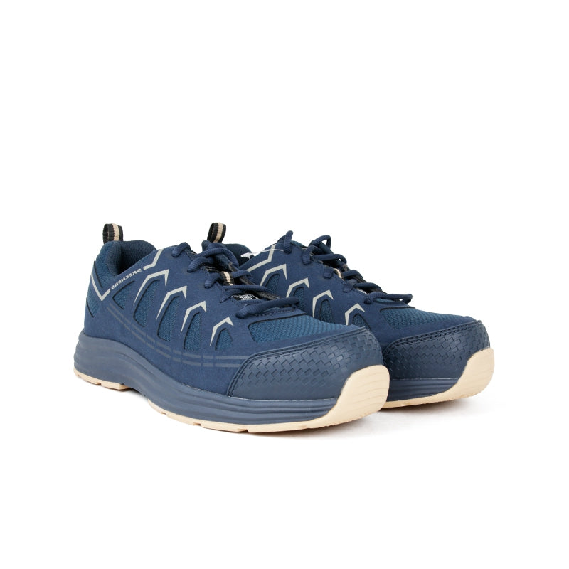 Men's navy lace-up sneaker, front and side view, textured upper and rubber sole