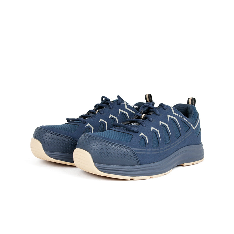 Men's navy lace-up sneaker, angled view, textured upper and light rubber outsole