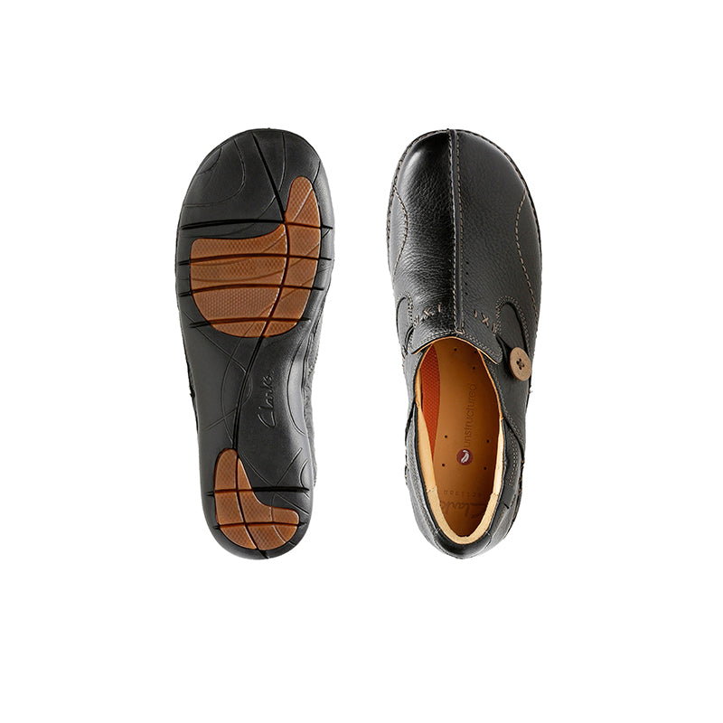 Clarks Un Loop Women's Loafers Black Leather Casual Shoes Un Loop