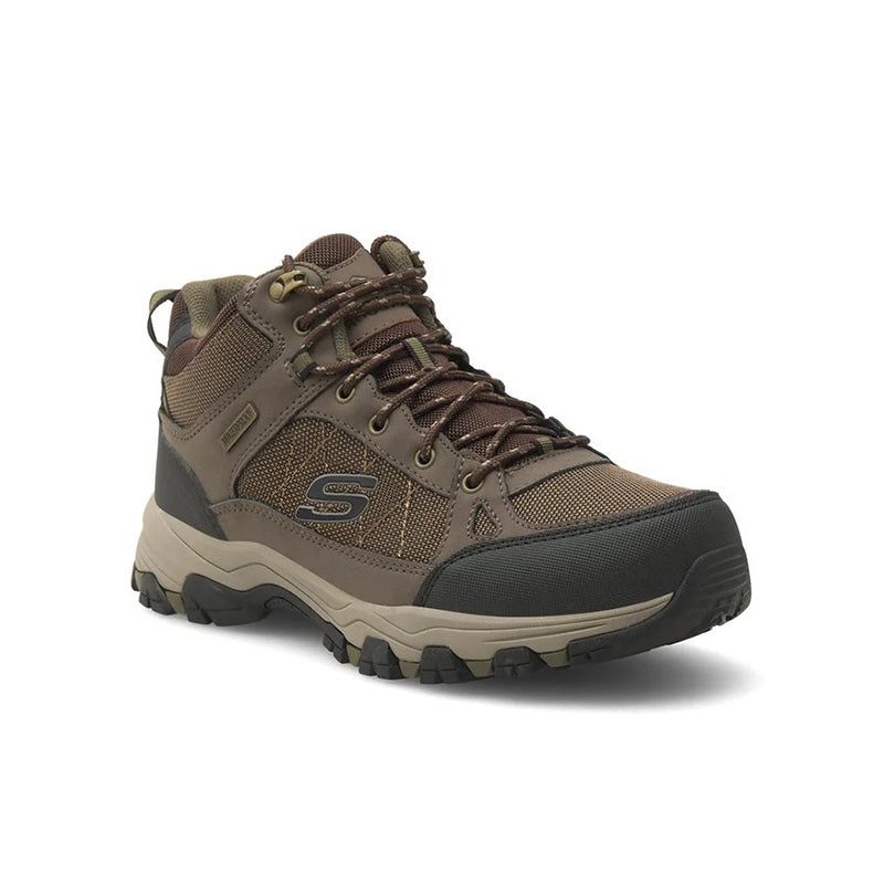 Men's leather lace-up outdoor boots, brown with dark laces and chunky tread sole