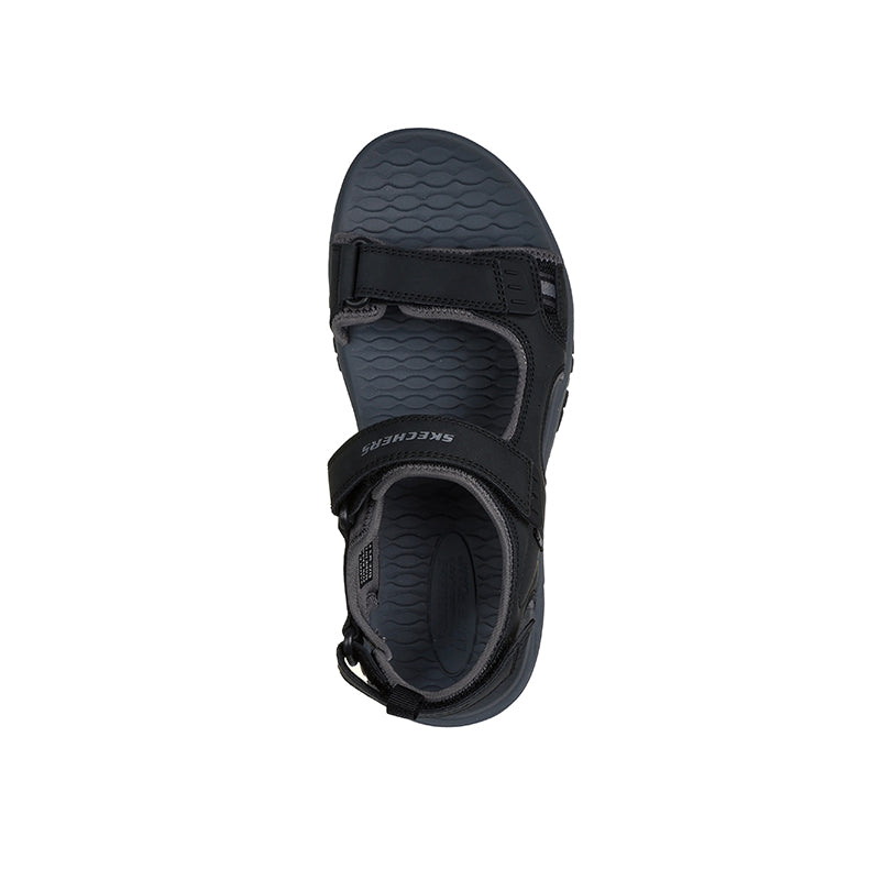 Men's black open-toe sandal with cushioned footbed and strap detail