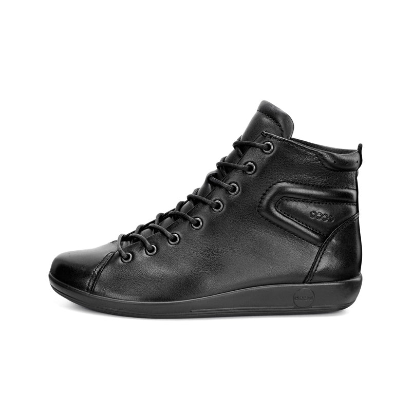 Black leather lace-up ankle boots with side logo panel and low profile sole