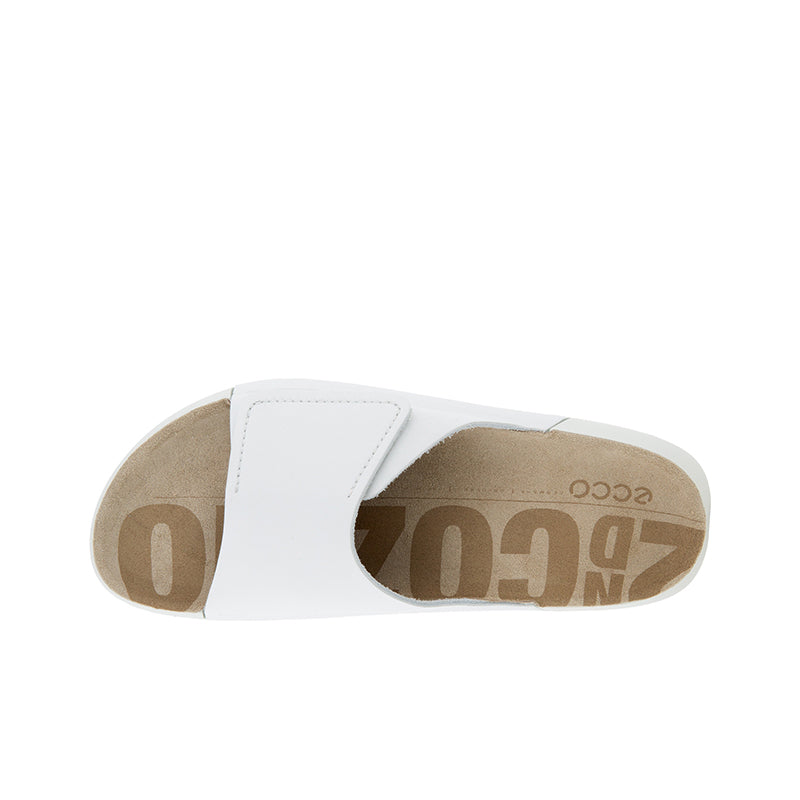 White leather slide sandal outsole with ECCO logo and traction tread