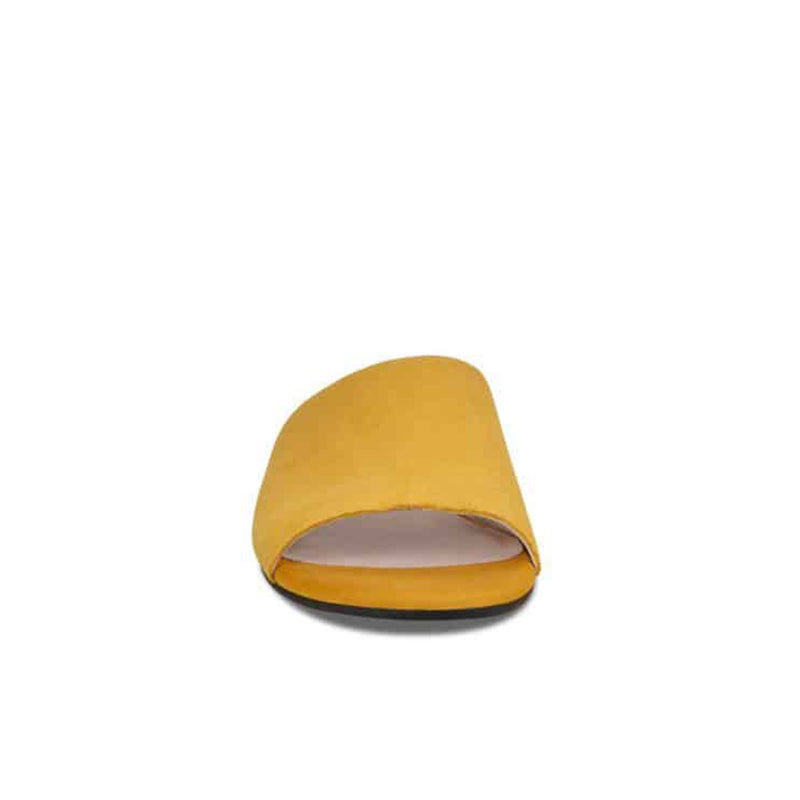 Yellow leather slide sandals, arched upper and open toe