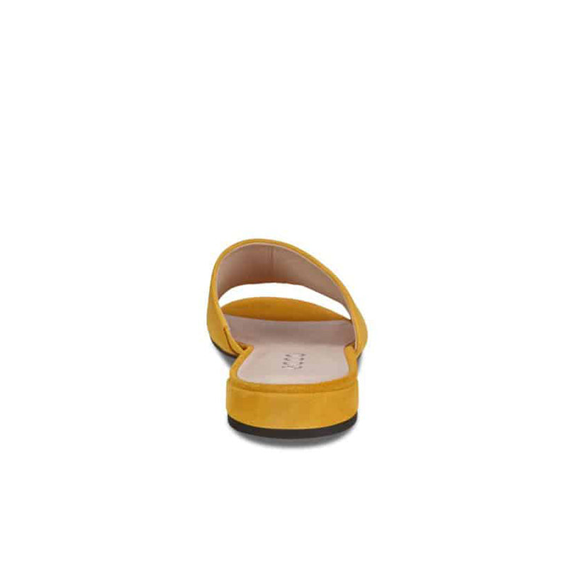 Yellow leather slide sandals with back strap and cushioned sole