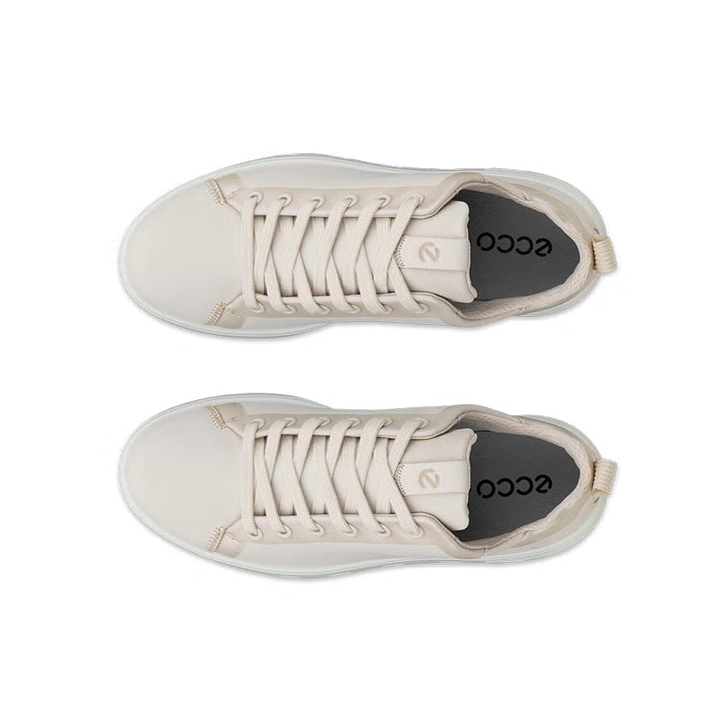 Beige leather lace-up sneakers, top view with ECCO logo on tongue