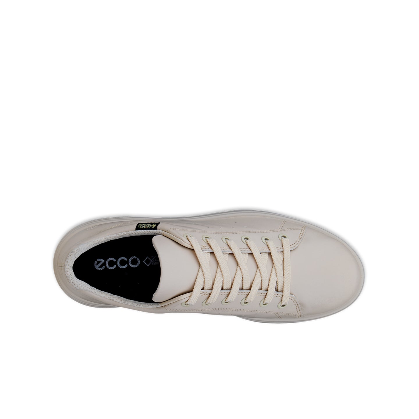 Beige low-top sneakers with lace-up vamp and dark interior lining