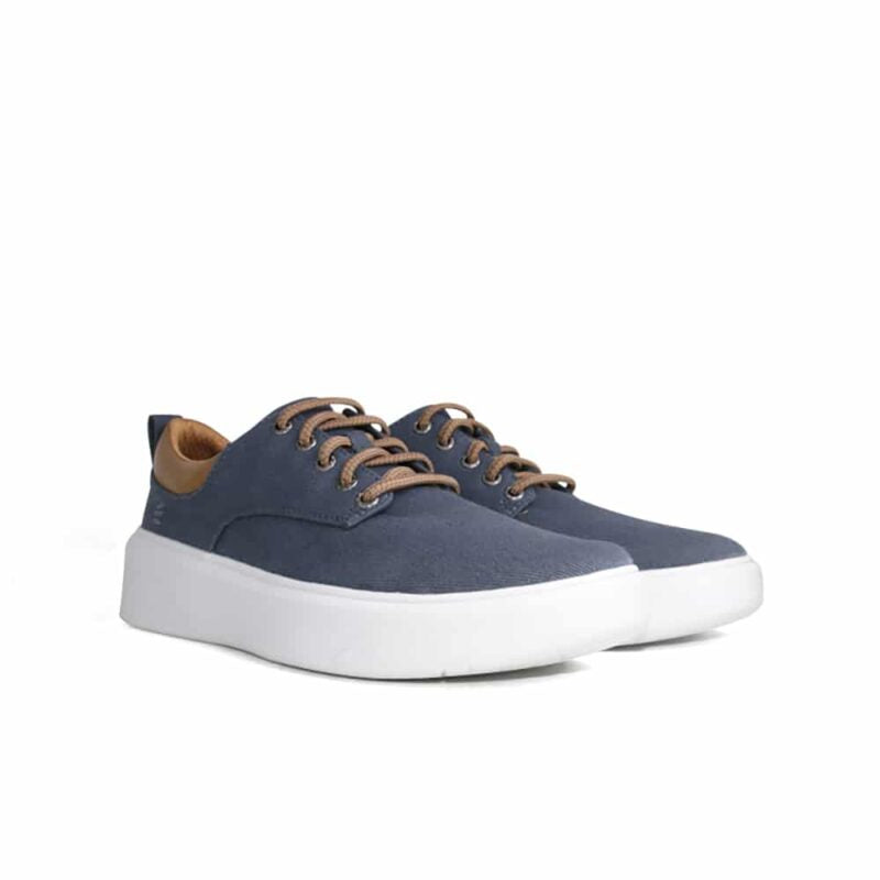 Men's textile sneaker in navy with tan laces and white sole