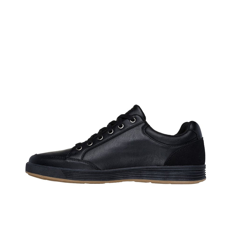 Men's waterproof lace-up sneaker, black leather upper with tan outsole