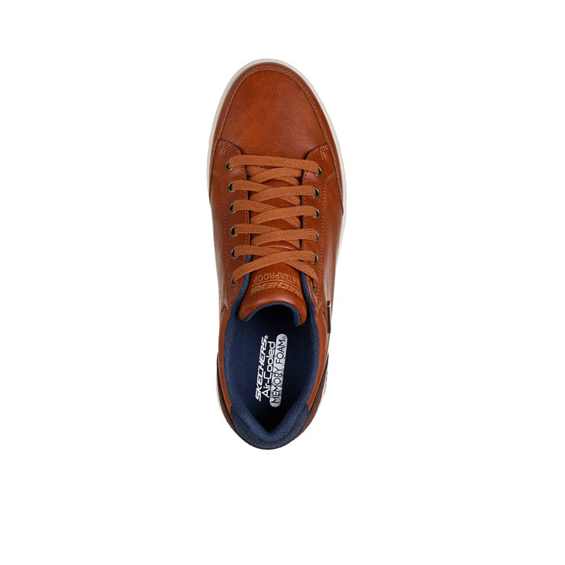 Men's waterproof lace-up sneaker, brown leather lace-up with blue interior lining