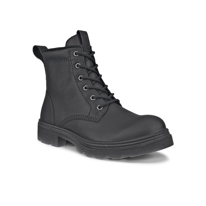 Women's black leather lace-up thermal boots, padded collar and lace-up front
