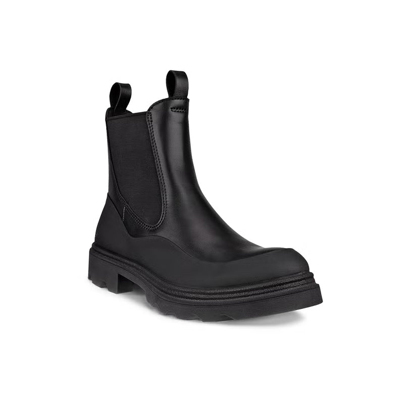 ECCO Grainer women's Chelsea boot in black leather, side elastic panels and tread sole