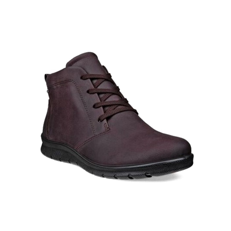 Burgundy lace-up ankle boots with lace panels and grippy rubber sole