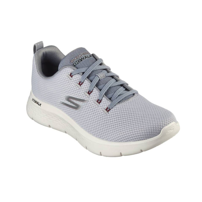 Men's Skechers Go Walk Flex sneaker, light gray mesh upper, lace-up, white sole, gray accents