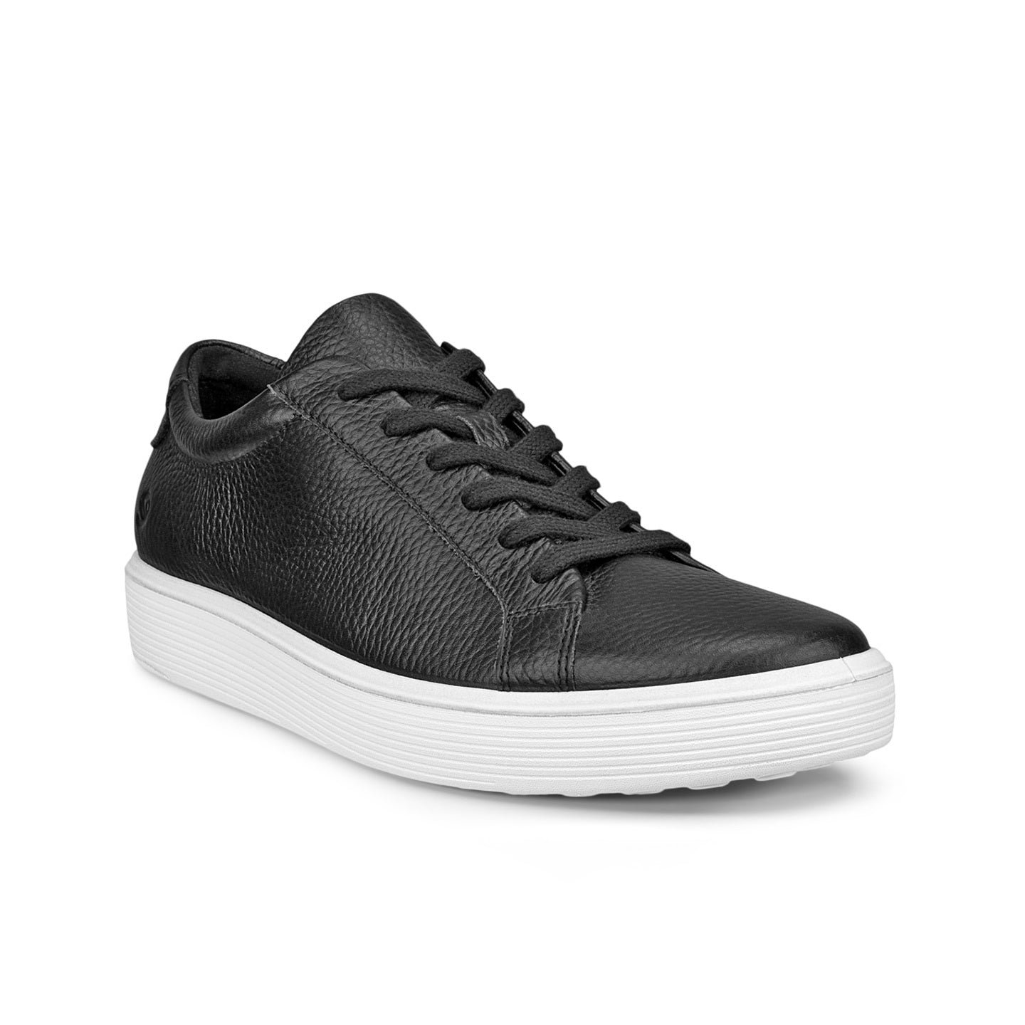 Women's leather sneakers, black, lace-up with white rubber sole
