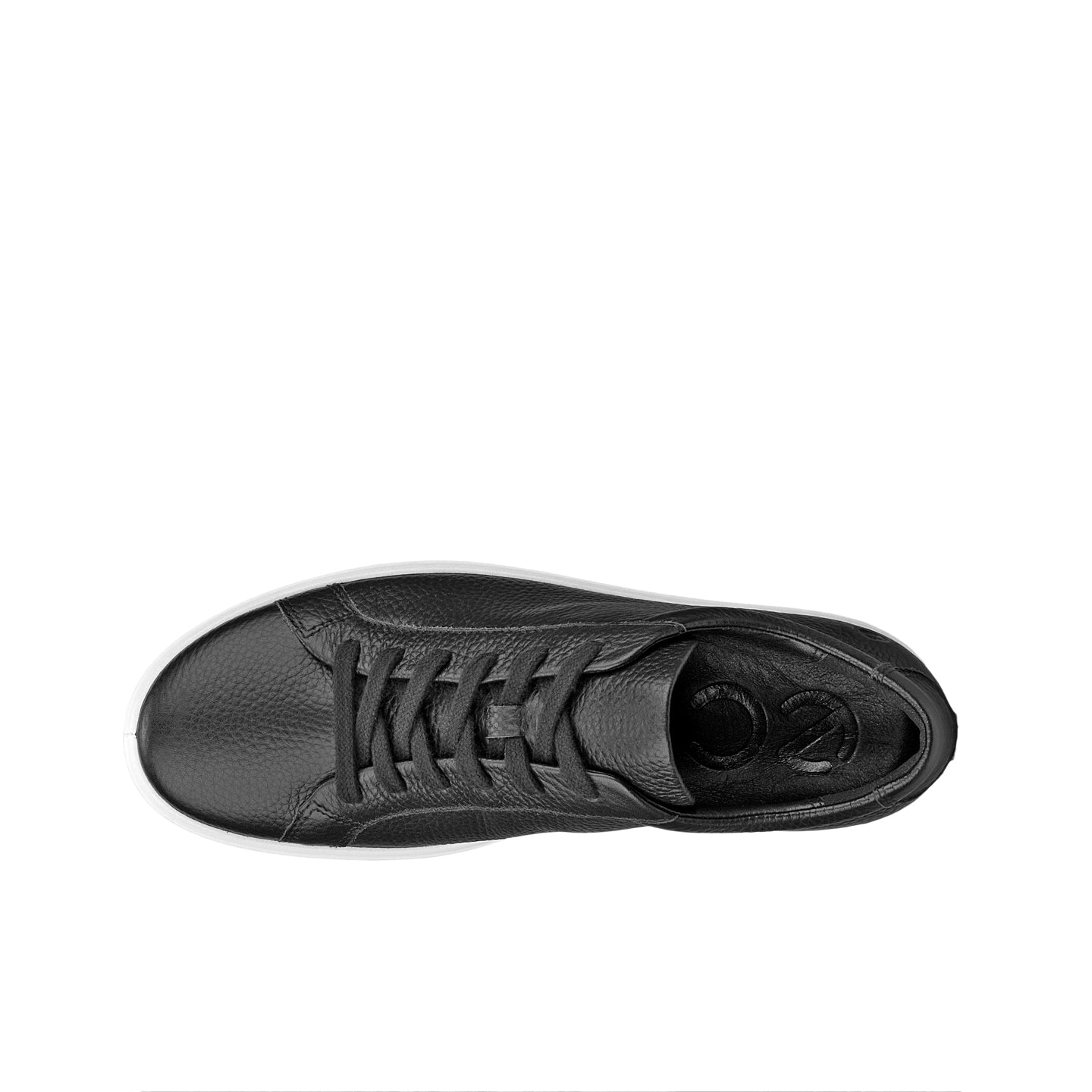 Women's leather sneakers, black, outsole-side view with tread