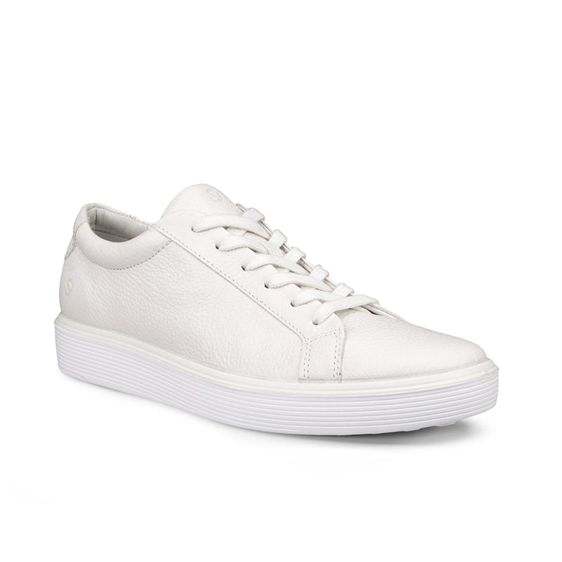 Women's leather sneakers, white, lace-up with white rubber sole