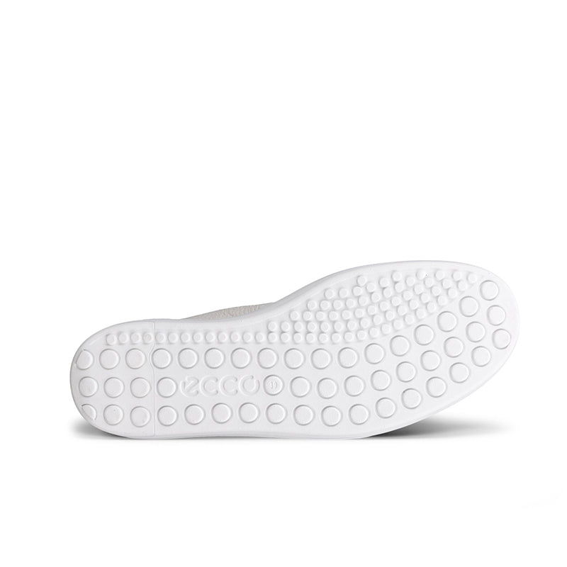 Women's leather sneakers, white outsole view with ECCO logo and circular tread