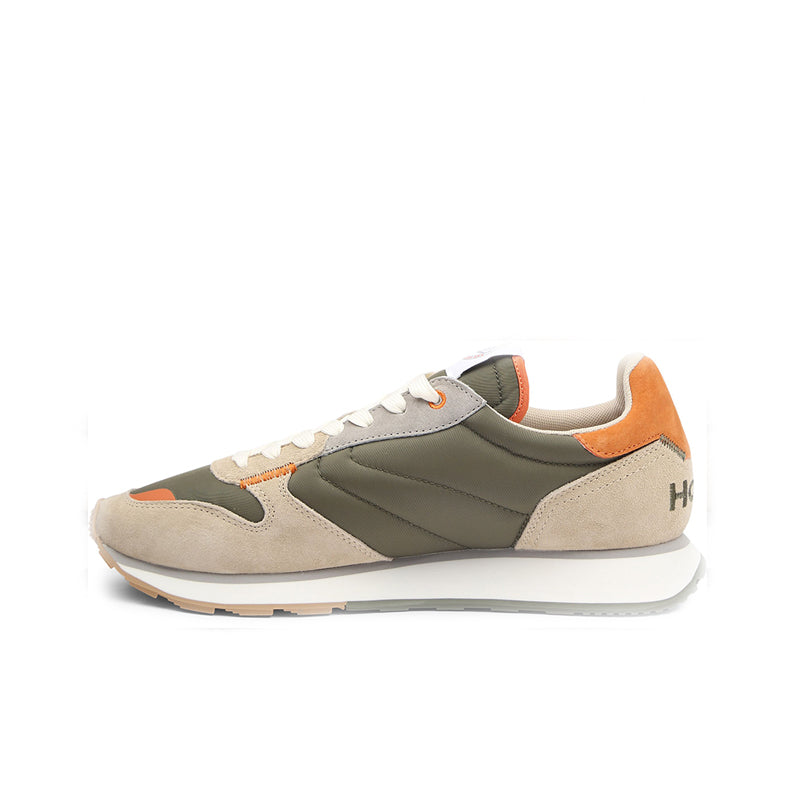 Men's sneakers, beige and dark green with orange detailing and HOFF side logo