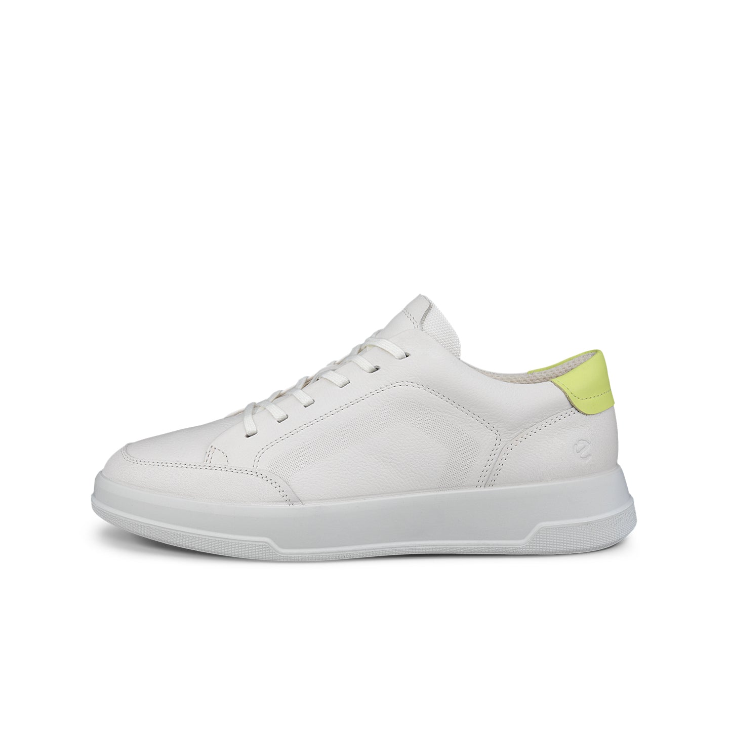 White leather women's sneakers with lace-up front and side stitching