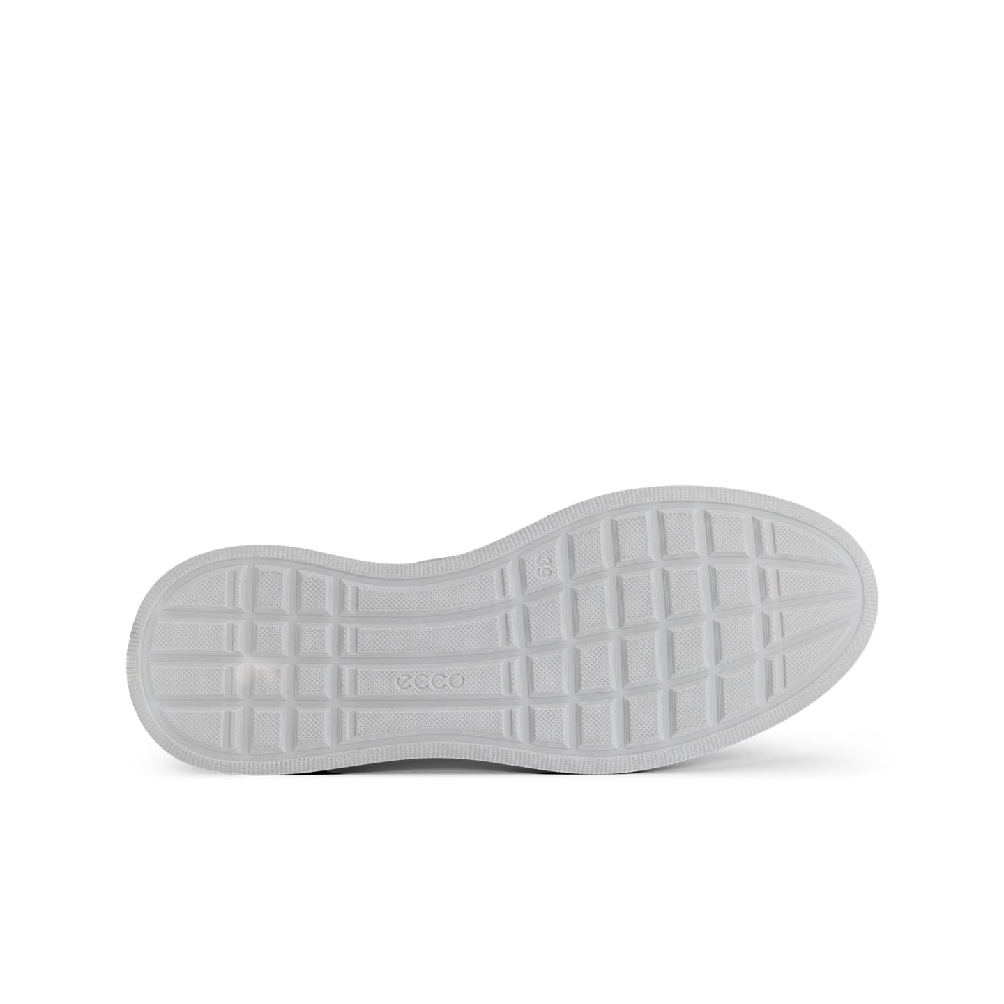 White rubber outsole of women's sneakers with textured tread pattern