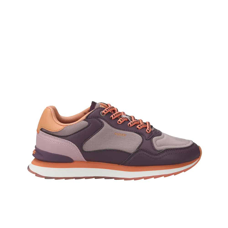 Purple and orange women's casual sneakers with lace-up design and rubber sole