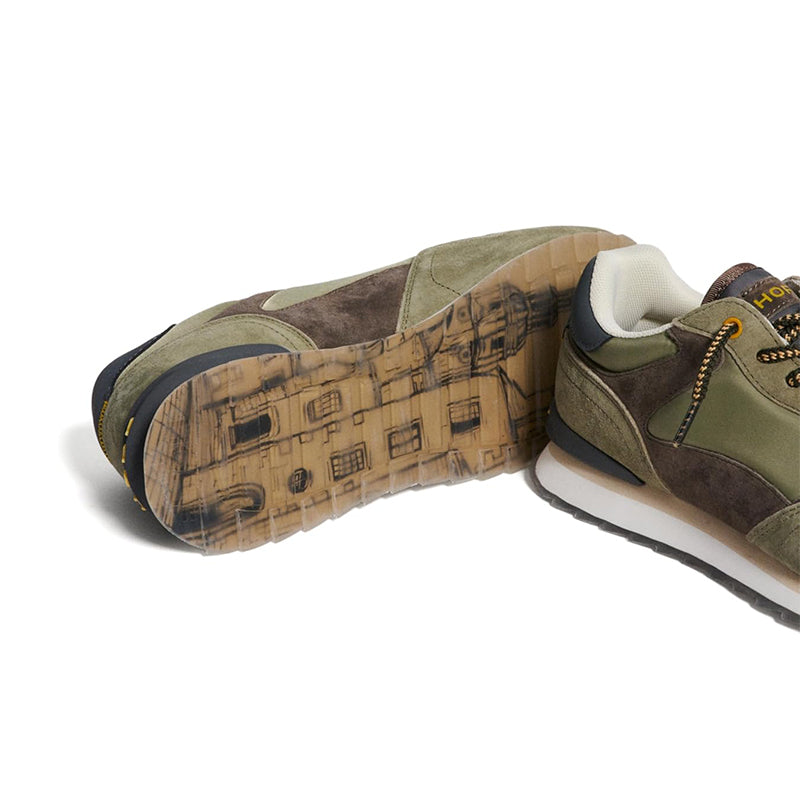 Men's sneakers showing textured outsole and patterned insole