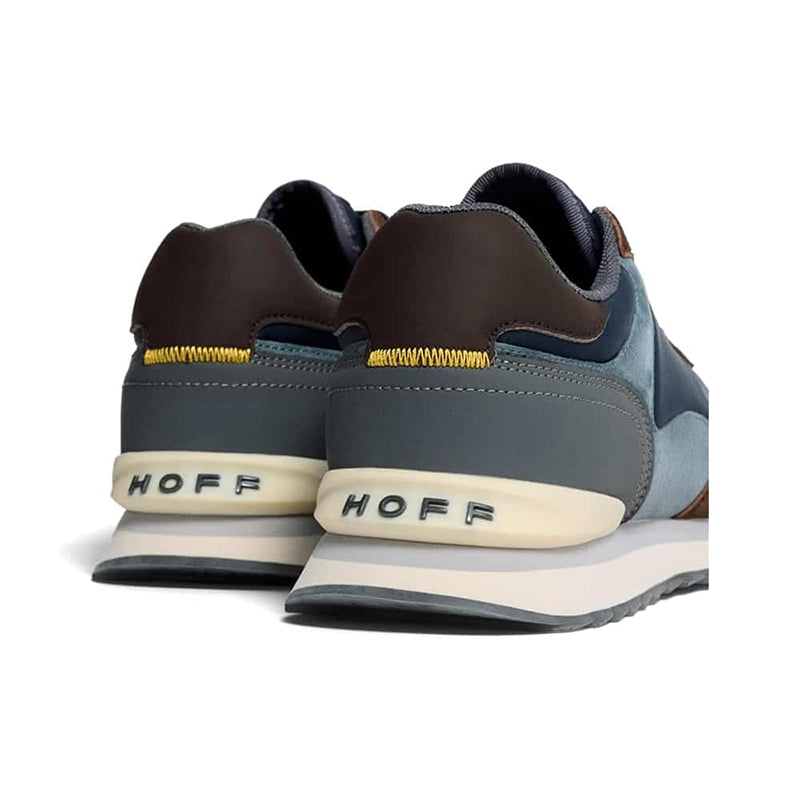 Men's sneaker heel and collar in blue and brown with thick white sole