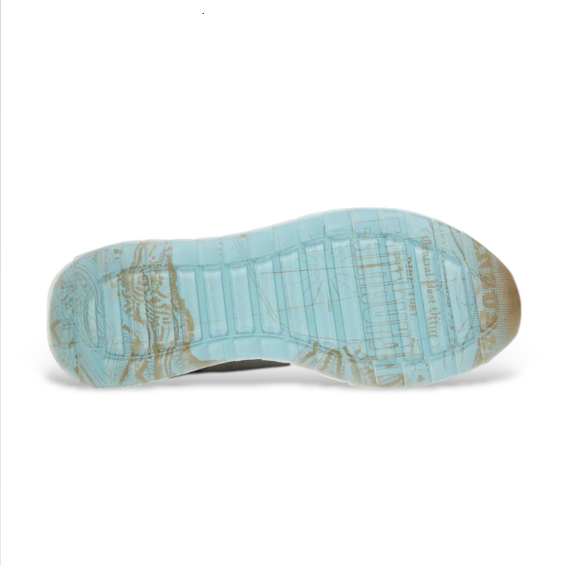 Sneaker outsole, light blue patterned rubber tread