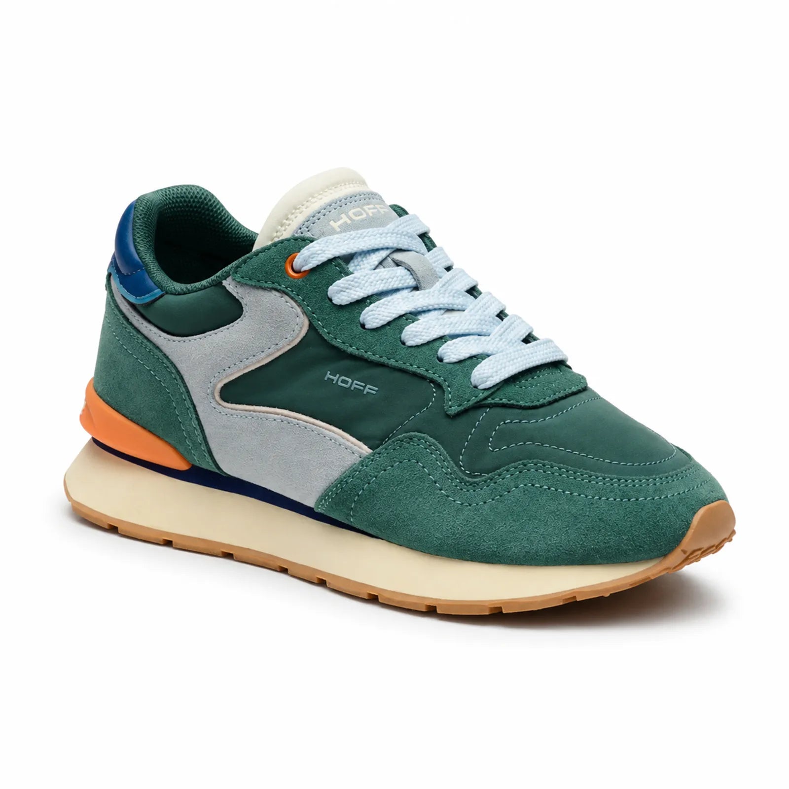 Hoff City Chroma women's green leather and nylon trainers with retro casual styling and cream midsole
