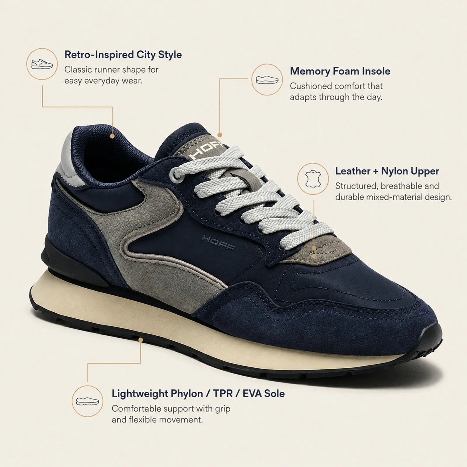 Hoff City men's trainers with Memory Foam insole lightweight sole and padded heel comfort