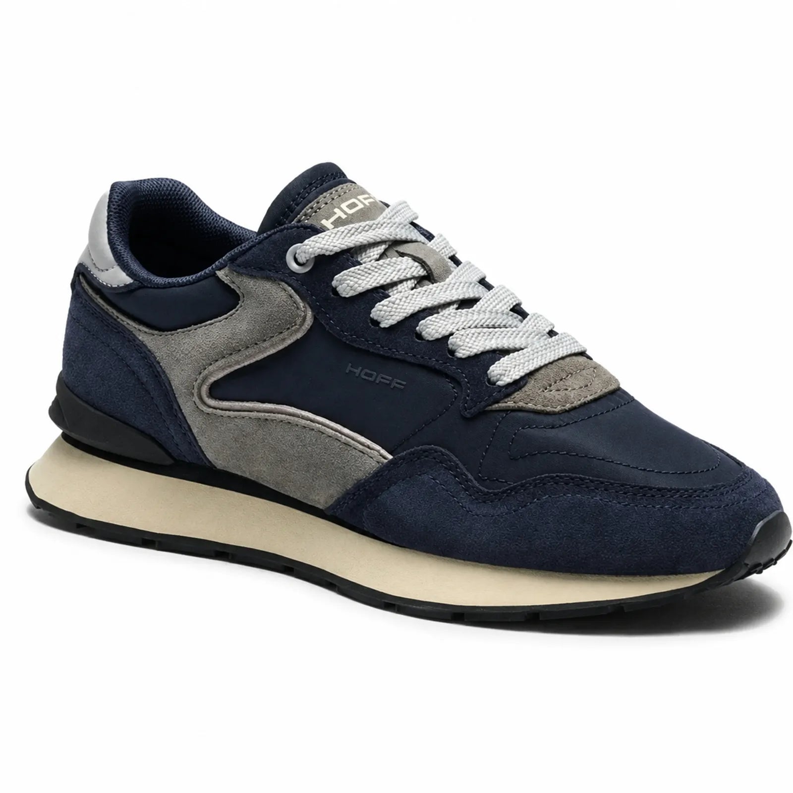 Hoff City men's dark blue leather and nylon trainers with Memory Foam insole and retro casual style