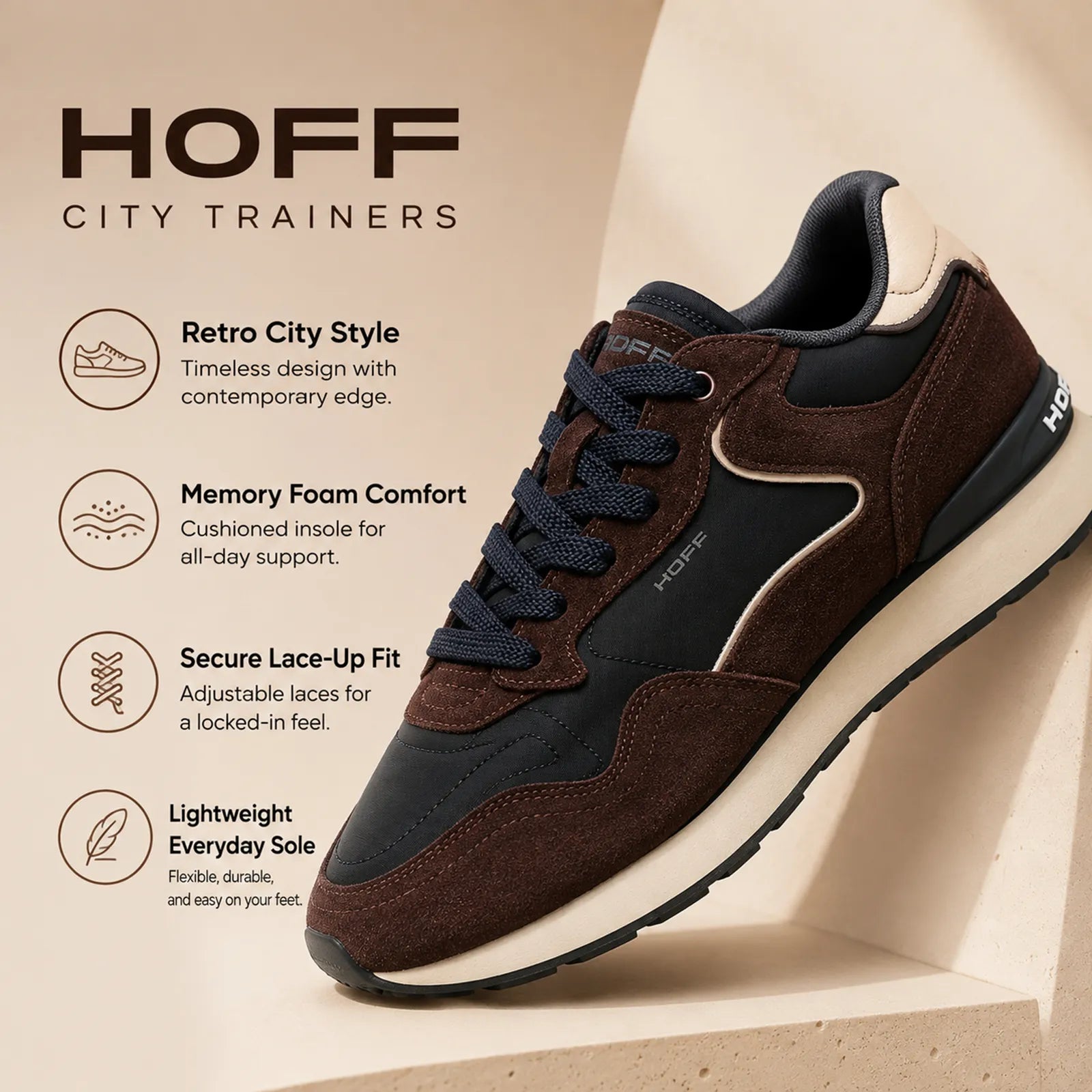 Hoff City men's trainers with Memory Foam insole lace-up fastening and lightweight sole