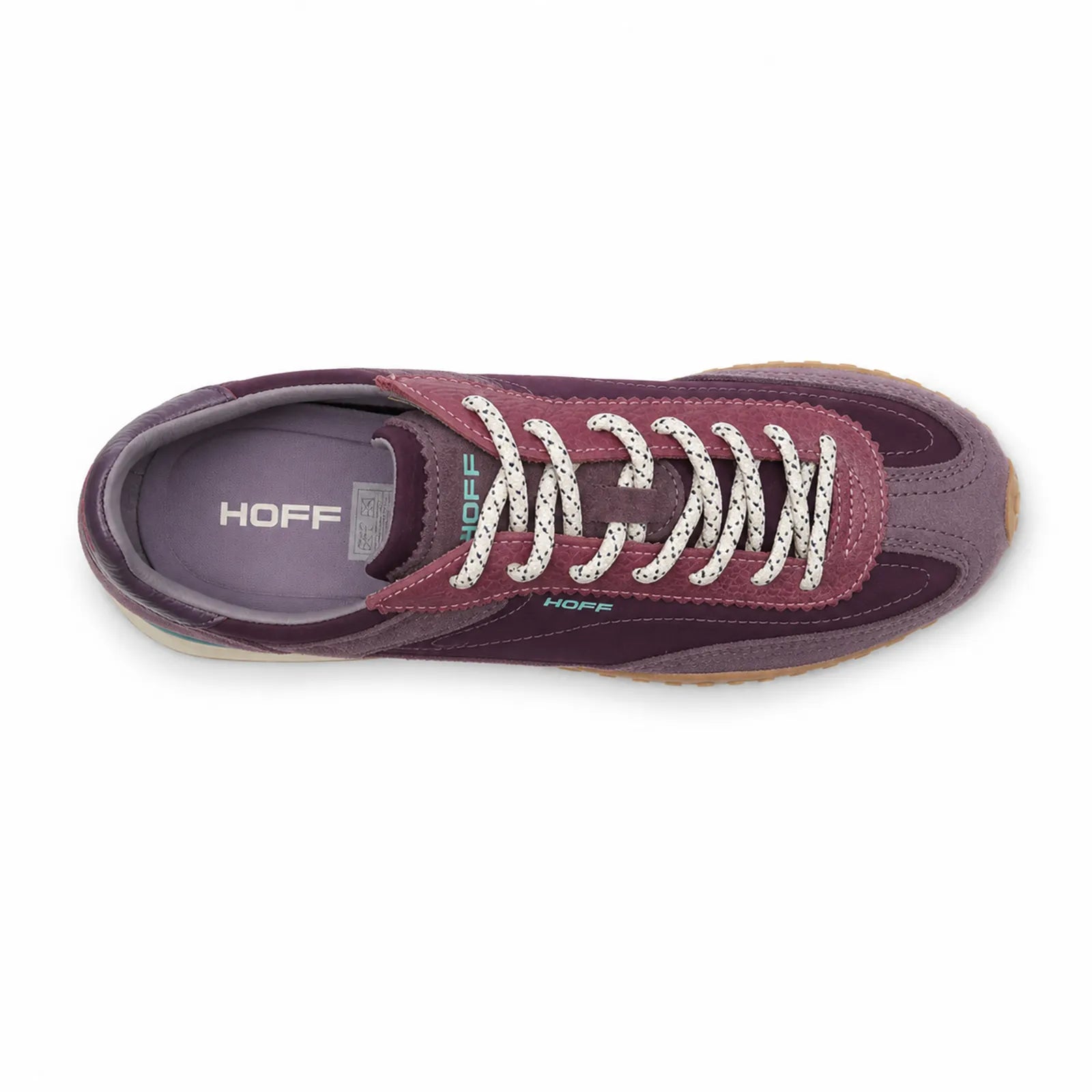 Hoff Bridge MKII women's purple trainers side view showing retro layered upper and rubber sole