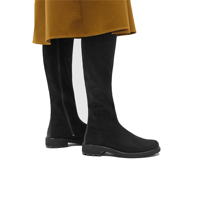 Women’s black high-cut boots with block heel and side seam detail