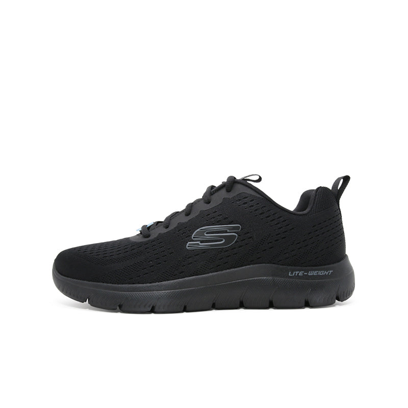 Men’s Skechers black mesh lace-up outdoor sneakers, S logo, padded collar