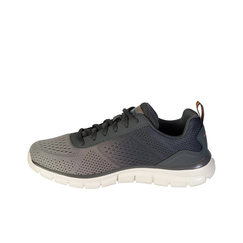 Men's mesh sneakers in dark gray with black laces and a white rubber sole