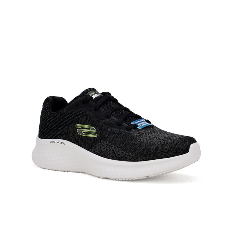 Men's Skechers Skech-Lite Pro sneakers in black mesh with lime accent logo and white sole
