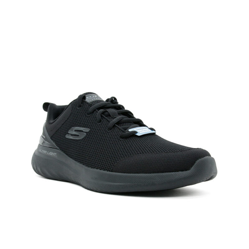 Skechers men's black mesh lace-up sneakers, low-profile cushioned sole