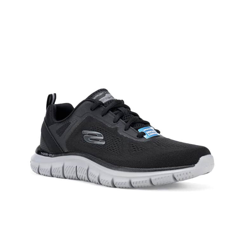 Men's casual mesh sneakers, black charcoal with blue logo accents and white sole