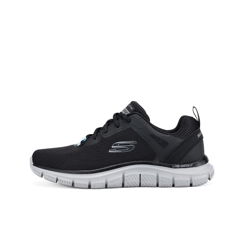 Men's casual mesh sneakers, black upper with grey sole and reflective logo detailing