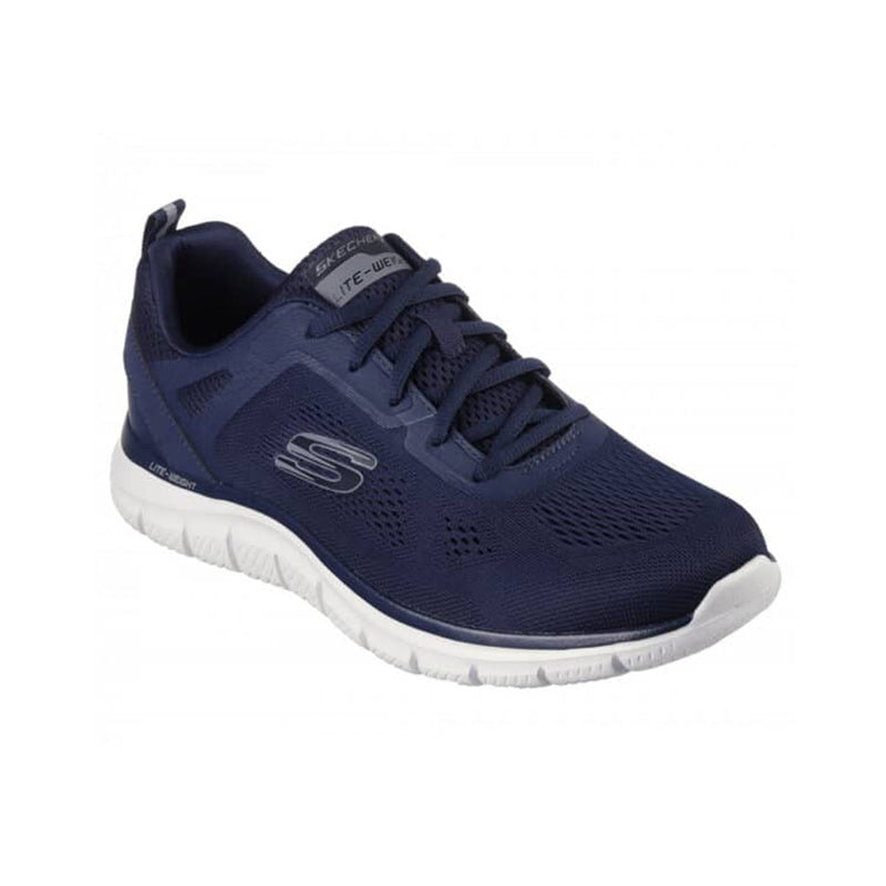 Men's casual mesh sneakers, navy blue knit upper with white sole