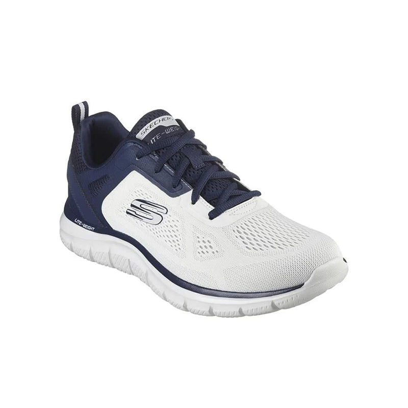 Men's casual mesh sneakers, off-white upper with navy accents and white sole