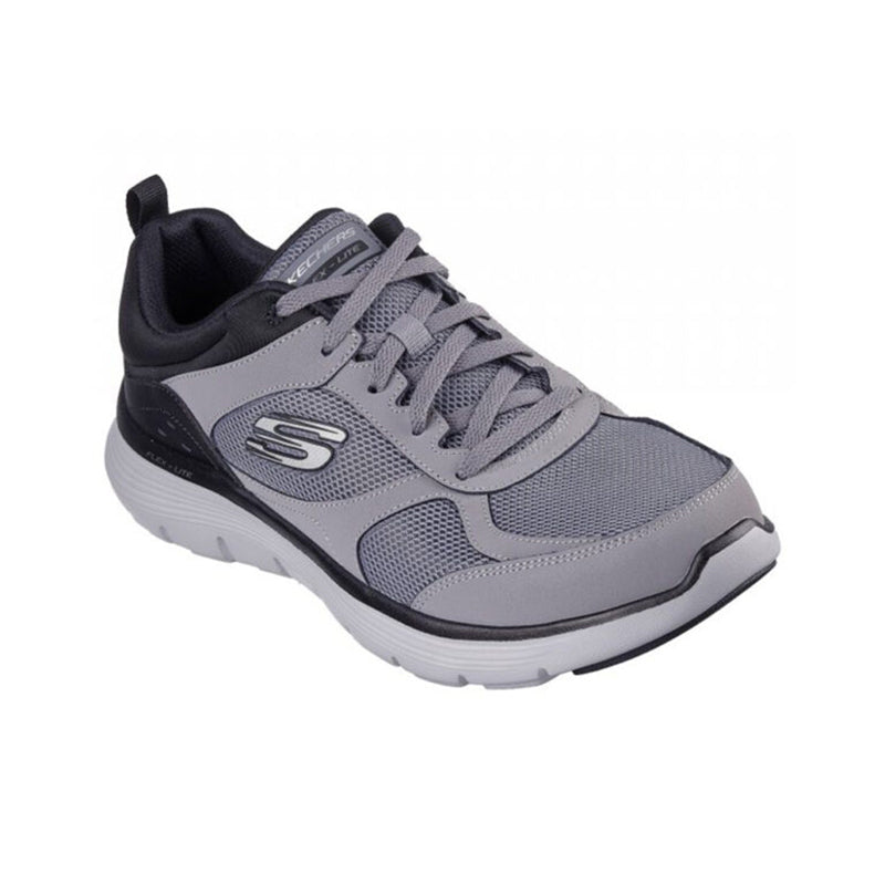 Men's charcoal and black mesh sneakers with gray laces and cushioned sole