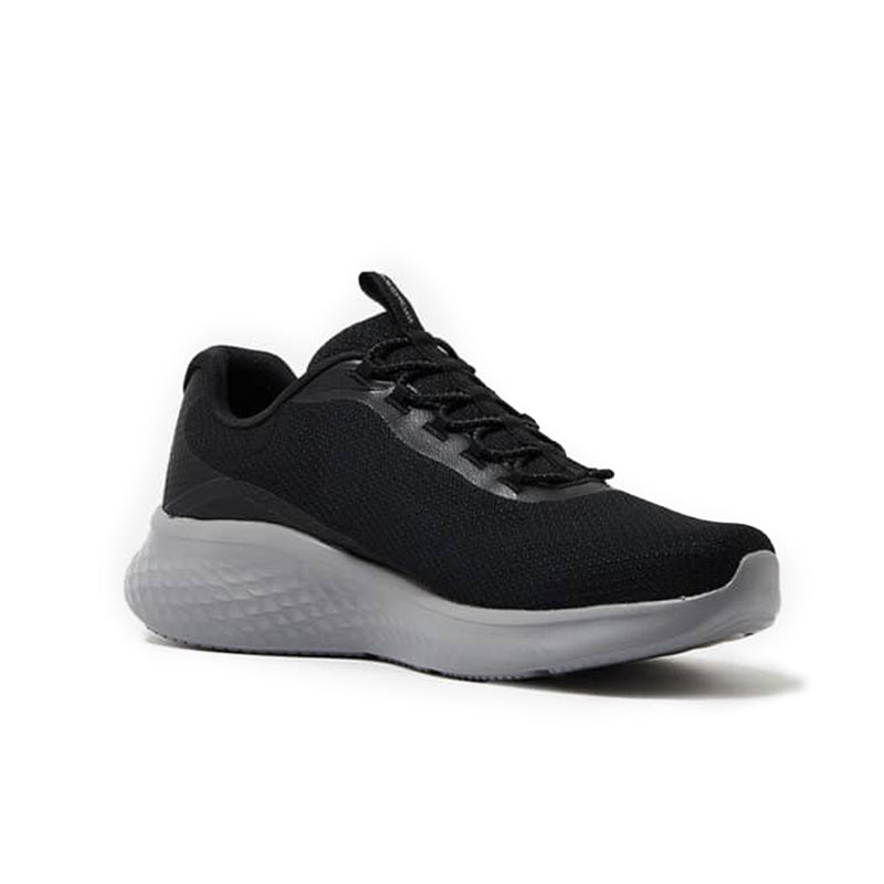 Men's black mesh lace-up sneakers with cushioned gray sole