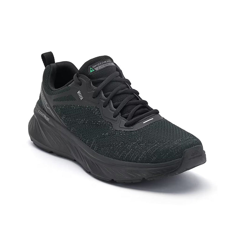 Black men’s mesh sneakers with lace-up front, padded collar, and cushioned sole